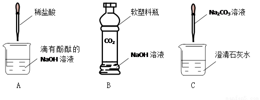 (6分)初中化学课上,同学们利用下列实验探究碱