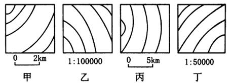 读下列等高线图,四图等高距相等,回答1~4题:1.
