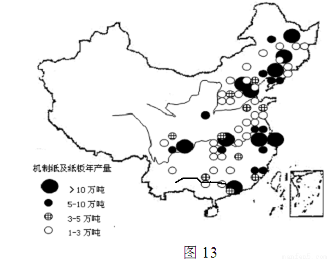 读右图中国造纸工业分布示意图,回答24~26题