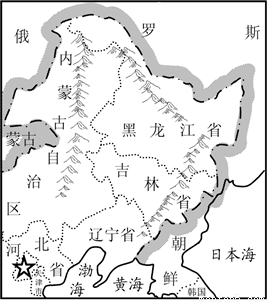 如图为东北地区局部山河分布图.据图回答14-16题.