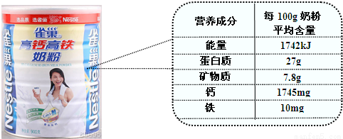 如图是某高钙高铁奶粉标签中的一部分,请仔细