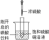 试管中先放入适量饱和硫酸铜溶液,再用滴管滴加5ml浓硫酸于试管中,试