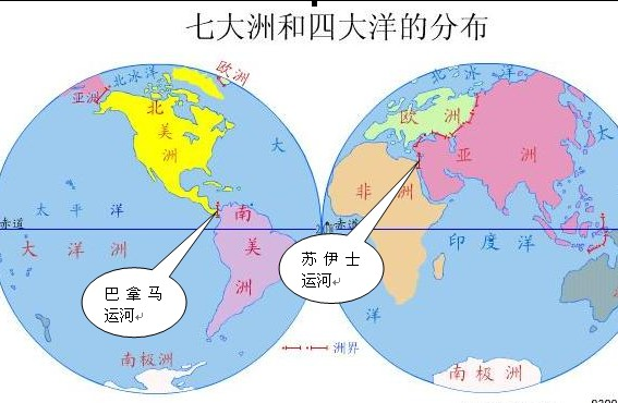 下图是七大洲四大洋分布图.仔细读图图片