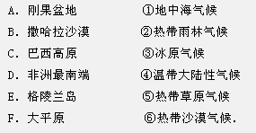 配对题:将下列气候类型和气候特点配对.①热带