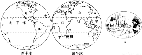 "读东西半球示意图,回答下列问题.(1)甲."习题详情
