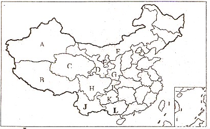 阅读中国政区空白图,完成下列要求:(1)图中字母