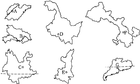 读中国政区图,完成下列问题.(1)写出图中数码