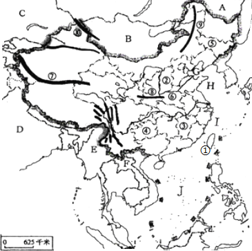 读中国的邻国示意图,写出字母所代表的地理事