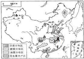 读图-"我国主要经济作物分布图",完成35-36题.