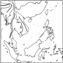 读东南亚部分政区图,回答下列各题.(1)国家:A_