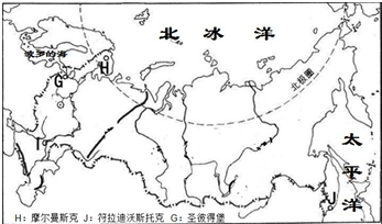 读俄罗斯城市、河流、地形分布略如图,填图并