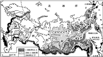 读俄罗斯地形图,完成21～22题