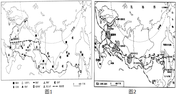 读俄罗斯矿产分布图(如图),回答下列问题:(1)写