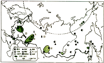 读俄罗斯的工业区分布图完成下列各题:读俄罗