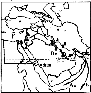 读图中东地区 示意图,完成下列问题.(1)填出图
