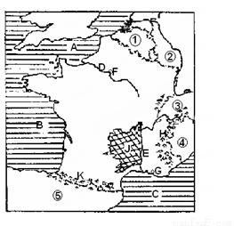 _,C_;(2)河流:D_;它的流向是_,由此分析法国的