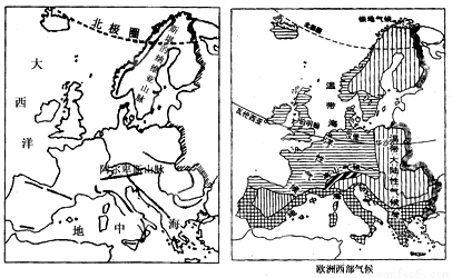 读欧洲西部气候类型分布图及气候直方图,回答