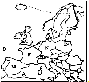 读欧洲西部地理要素图,分析回答问题.(1)图中A