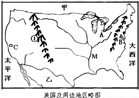 读美国工业区和主要城市分布图,完成下列要求
