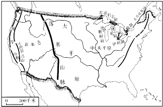 读美国地区图,完成下列各题:(1)写出图中序号所