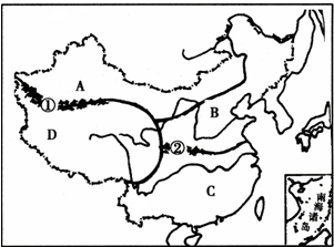读中国四大地理区域分布图,完成下列问题.(1)读