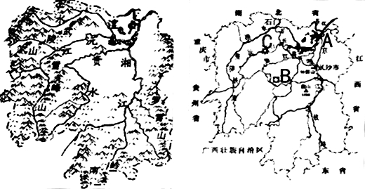 读湖南省区地形,水系,交通图,回答有关问题.