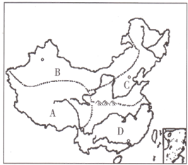读我国四大区域图,回答问题(1)将图中的代码所