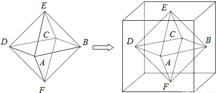 两个相同的正四棱锥底面重合组成一个八面体,可放于棱