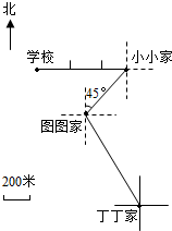 下面是丁丁上学时一部分路线图.(1)图图家在丁