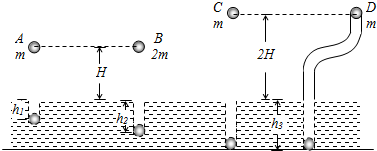 某同学在体育活动中,从铅球下落陷入沙坑的深度情况猜想到:物体的重力势能可能与物体的质量、下落高度和运动路径有关.于是设计了如图所示的实验:用大小、形状相同的A、B、C、D四个铅球,其中A、C、D三球的质量为m,B求质量为2m,让A、B两球从距沙表明高H静止下落,C球从距沙表面高2H静止下落,D球从距沙表面高2H的光滑弯曲管道上端静止滑入,最后从管道下端竖直地落下(球在光滑管道中运动的能量损失不计).实验测得A、B两球陷入沙深度分别为h1和h2,C、D两球陷入沙深度均为h3,且h1<h2<h3.(1)本实验中,铅球的重力势能大小是通过____来反映的;(2)比较A、B两球,发现B球陷入沙深度更大,由此可得出结论:____;(3)比较A、C两球,发现C球陷入沙深度更大,由此可得出结论:____;(4)比较C、D两球,发现两球运动的路径不同,但陷入沙深度相同,由此可得出结论:物体的重力势能与物体运动的路径____(选填:“有关”或“无关”).-乐乐课堂