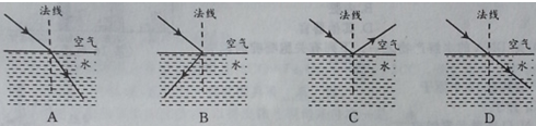 光从空气斜射水中会发生折射现象,下列各图中能正确表示这种现象的是