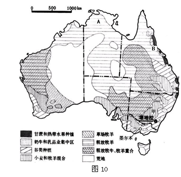 材料三:澳大利亚农牧业分布图(图10)图片