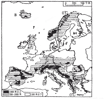 图为欧洲西部图。读图回答下列问题。(10分) B