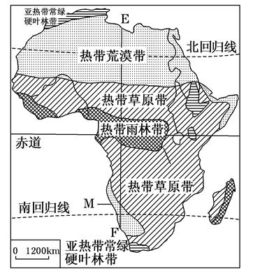 读图“非洲大陆自然带分布图”完成下列任务:(17分)