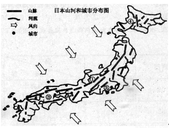 读日本山河和城市分布图(下图),完成下列各题
