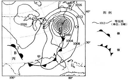 13年12月12日某区域海平面等压线(单位:百帕)