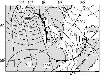 下图为某日某时刻欧洲西部部分地区海平面等压