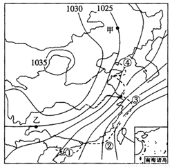 图为2010年某日8时亚洲部分地区海平面气压分