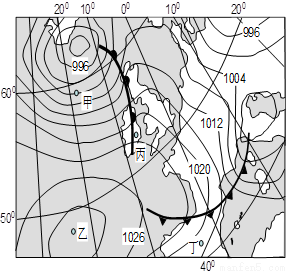 下图为某日某时刻欧洲西部部分地区海平面等压