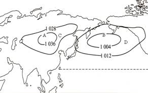 读亚欧大陆与太平洋某月海平面等压线分布图,回答问题.