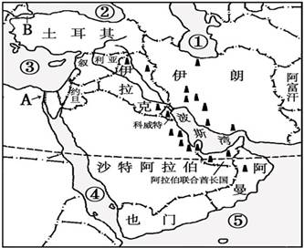 "读中东图,回答下列问题.(每空1分,7分."习题详情