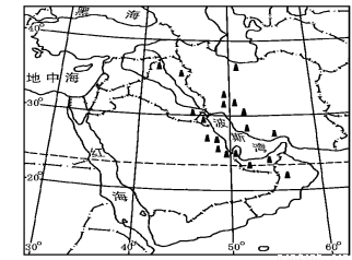 下图是中东地区示意图,读图回答下列问题。(1