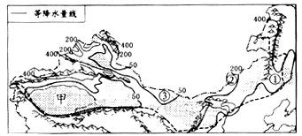 读我国西北地区降水量分布图。回答下列问题。