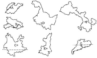 判断我国有关省级行政区轮廓图,填写下列表格