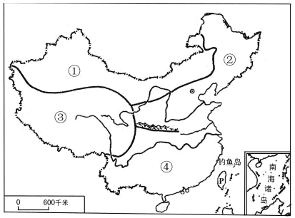 读我国四大地理区域示意图,回答下列问题.(1